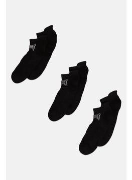 Buy Men 3 Pairs Brand Logo Socks, Black in UAE