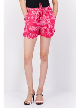 Buy Women Printed High Rise Casual Shorts, Dark Pink in UAE