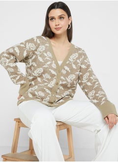 Buy Floral Print Knitted Cardigan in UAE