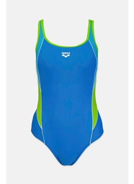 Buy Women Training Doodle One Piece Swimsuits, Blue and Turquoise and Leaf White in Saudi Arabia