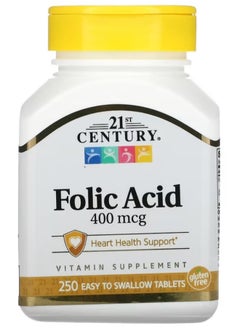 Buy Folic Acid Supplement 400 mcg Cardiovascular & Heart Health Support, Nervous System, Improve Fertility and  A Sperm Count Booster 250 Easy to Swallow Tablets (USA) in Saudi Arabia