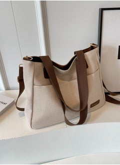 Buy Canvas Tote Bag with Pockets,Crossbody Bag Tote，Large Canvas Tote Purse,Top Handle Shoulder Handbags,Casual Work Bags,Everyday Satchel Bags, Everything Tote Bag for Working,Traveling,Shopping,one size,brown in UAE