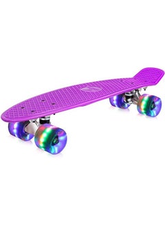 اشتري 22 Inch Full Mini Cruiser Retro Skateboard for Kids Teens Adults Flashing Wheels with Integrated T-Shaped Skateboard for Beginners في مصر