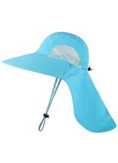 Buy Fishing Cap Wide Brim Sun Hat with Neck Flap for Travel Camping Hiking Boating Blue in Saudi Arabia