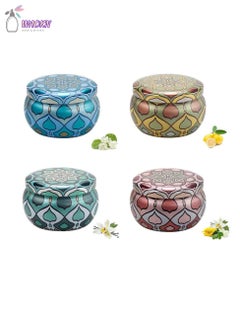 Buy Dried Flower Scented Candle Gift Box, 4 Tin Candles, Single 80G Soy Wax, Jasmine + Lemon + Vanilla + Cocoa in Saudi Arabia