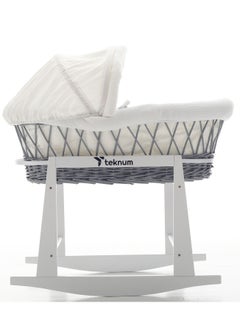 Buy Infant Wicker Moses Basket With White Waffle Beddings And White Rocker Stand  - Wooden Grey in Saudi Arabia