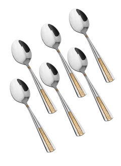 Buy 6-Piece Stainless Steel Dinner Spoon Set Silver With Gold in Saudi Arabia