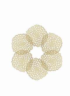 اشتري Coasters, Gold Flowers Hollow PVC Coaster Cup Mats Ornament Decorations for Home Festival 6pcs في الامارات