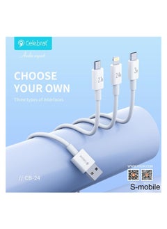 Buy Celebrat CB-24 Portable USB To Lightning Fast Charge And Data Transmission Cable With Flat wire Design And Practical Fits Mobile Phone 2.4A / 1.2M- White in Egypt