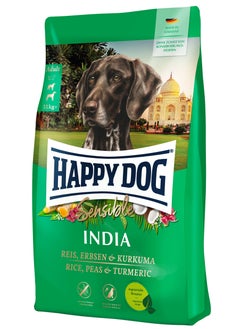 Buy 10kg Happy Dog - Super Premium Sensible India Vegetarian recipe for adult dogs with food intolerances, gluten free and wheat free with rice, peas and turmeric. in UAE