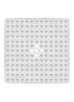 اشتري Square Shower Mat Non Slip Anti Mould Machine Washable Bathtub Mat with Suction Cup Safety Bath Mat, Antibacterial Rubber Kids Shower Mat with Drain Holes, 53 × 53cm, Transparent White في السعودية