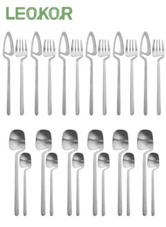 اشتري 24 PCS Hangable Flatware Set with Knives Spoons and Forks Stainless Steel Flatware Set for 6 Persons Silver في السعودية