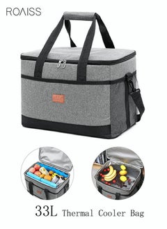 Buy Outdoor 33L Large Cooler Bag Insulated Handbag Reusable Waterproof Oxford Ice Refrigerated Lightweight Fresh-keeping for Men Women Picnic/BBQ/Beach/Lunch Grey in UAE