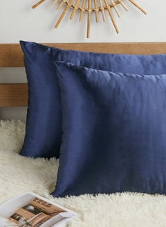 Buy True Navy Satin Pillow Slip Duo in Saudi Arabia