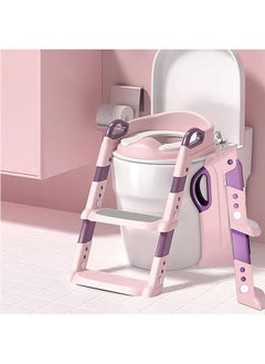 اشتري Potty Training Seat with Step Stool Ladder, Potty Training Toilet for Kids Boys Girls,Comfortable Safe Potty Seat with Anti-Slip Pads Folding Ladder(Pink) في السعودية