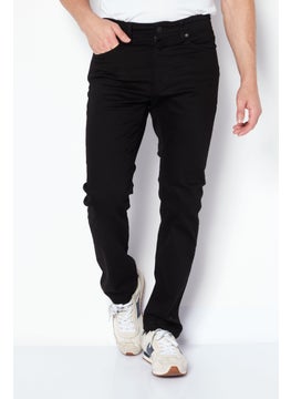 Buy Men Regular Fit Solid Stretchable Denim Jeans, Black in Saudi Arabia