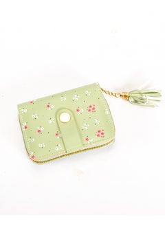 Buy Leather Flip Wallet & CardHolder with 9 Pockets and Zipped Pocket Flowery Green Mint in Egypt