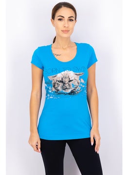 Buy Women Graphic Print Beachwear Top, Turquoise in Saudi Arabia