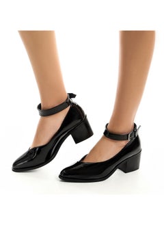 Buy Buckle Closure Pointed Mid Heels Pumps Black in Egypt