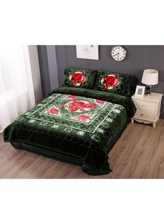 Buy Blanket Set of 4 Pieces King Size Super Soft Double Ply Combo Blanket Green in UAE