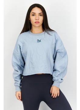 Buy Women Relaxed Fit Quilted Outdoor Cropped Sweatshirts, Blue Wash in UAE