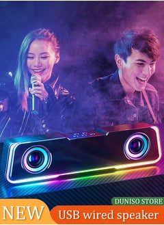 اشتري Computer speaker, USB wired mini Bluetooth speaker, with LED rainbow lights, surround  stereo subwoofer sound quality, 3 music modes, suitable for laptops, tablets, and mobile phones，black ﻿ في السعودية