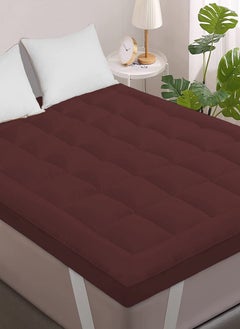 Buy Mattress Topper Comfortable Cotton Fabric Box Design Stiched 4 Corner Elastic 6cm Thick 140x200cm in UAE