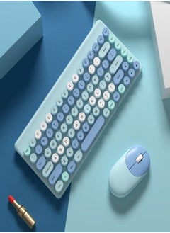 اشتري Wireless Mouse And Keyboard Set 2.4ghz Colorful Retro Punk Typewriter-Style Auto-Link Technology USB Wired For Desktop Laptop Blue في الامارات