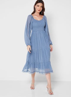 Buy Shirred Detail Textured Dress in UAE