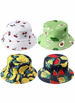 Buy Unisex Print Bucket Hats, Cotton Beach Sun Hat for Women, Summer Travel Visor, Packable Hat, Outdoor Reversible Cap Women Men, Double Sides Wear, 4 Pack in UAE