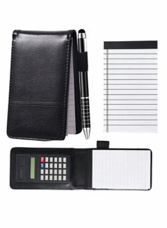 Buy Journal Notebook with Calculator, PU Leather Working Small Notebook Notepad with Pen Pad Holder Set Multi Function A7 Soft Cover Notebook in UAE
