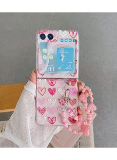 Buy Case For Samsung Galaxy Z Flip 5 Case, Heart Graffiti Pattern Phone Case With Strap Wrist, Slim Case Compatible With Samsung Galaxy Z Flip 5, PC Material Anti-Scratch Phone Fashion Cover Women Girls in UAE