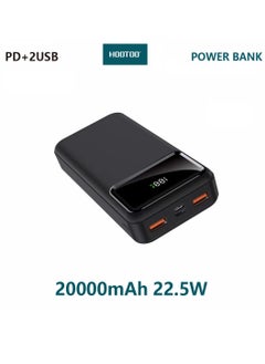 اشتري باور بنك بيبو بسعة 20000mAh وشاشة عرض نسبة الشحن بمفذين USB و منفذ تايب سي PD يدعم الشحن السريع بقوة 22.5 واط-باللون الاسود من هوتو في السعودية