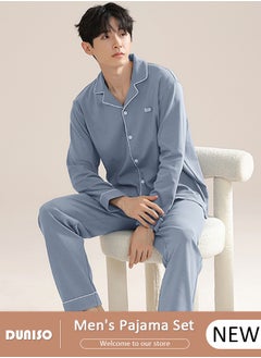 Buy Men's Pyjama Set,Cotton Two-Piece Long Sleeve Pure Color Pyjamas,Men with Buttons Sleepwear Set,Men's V-Neck Loungewear Sleepwear for Winter in UAE