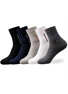 Buy 5 Pairs Men's 100% Cotton Crew Socks: Mid-Calf, Dress Socks, Moisture Wicking, Suitable for All Seasons, Striped Pattern in a Variety of Colors for Business Casual Wear in UAE