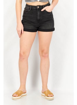 اشتري Women Mom Slim Fit Wash Denim Shorts, Black في الامارات