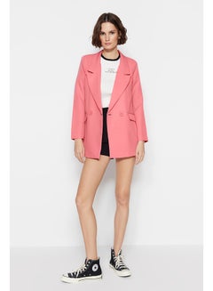 Buy Light Pink Regular Lined Double Breasted Closure Woven Blazer Jacket TWOSS20CE0059 in Egypt