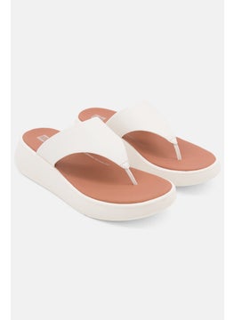 Buy Women F-Mode Leather Flatform Toe Post Sandals,Cream in Saudi Arabia