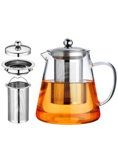 اشتري Round Glass Tea Pot, Borosilicate Glass Teapot, Loose Leaf Tea Kettle, 750 ml Borosilicate Glass Heat Resistant Clear Leaf Teapot with Infuser Strainer for Microwavable and Stovetop Safe في الامارات