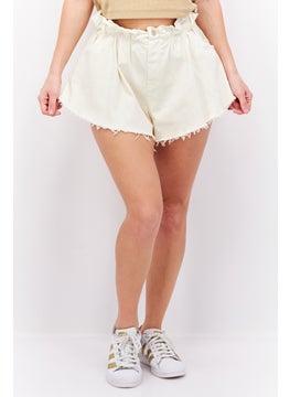 اشتري Women Plain Denim Shorts, Cream في الامارات