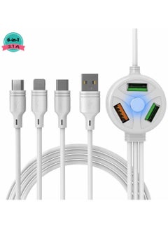 Buy 6 In 1 Extended Mobile Charging Data Cable 3 Plug 3 USB Port 3.1A With Lightning/Micro USB/Type C Cord in UAE