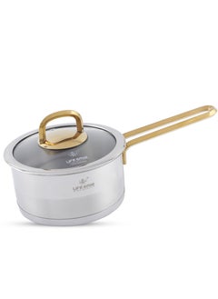 اشتري President Series Premium 18/10 Stainless Steel Sauce Pan - Induction 3-Ply Thick Base Sauce Pan with Glass Lid for Even Heating Oven Safe Silver Gold في الامارات