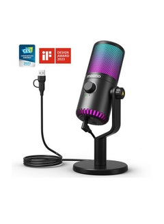 Buy MAONO USB Gaming Microphone for PC Programmable Condenser Mic with RGB Light  Mute Gain Monitoring Volume Control for Streaming Podcasts and Computers DM30 Black in Saudi Arabia