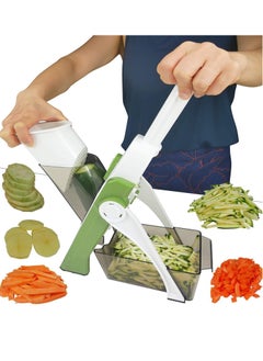 Buy Vegetable Cutter,Multifunctional Vegetable Slicer with Stainless Steel Blades, Manual Food Cutter for Chef and Household (Green) in UAE