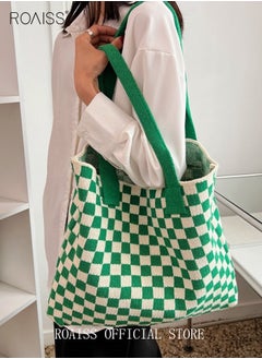 Buy Women's Shoulder Bag Checkered Knitted Bag Simple Tote bag Commuter Bag Large Capacity in Saudi Arabia