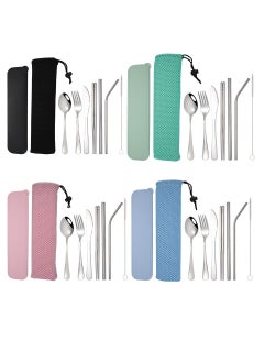 اشتري 4 Sets Portable Cutlery with Case Travel Utensil Set for Travel Picnic Camping or Daily Use في الامارات