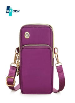 Buy Women's Multi-layered Shoulder Bag with Earphone Hole, Fashionable Mobile Phone Bag Crossbody Bag Small Bag for Ladies, Mini Coin Purse Arm Bag Sling Bag(Purple) in UAE