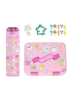 Buy Eazy Kids 5 & 4 Convertible Bento Lunch Box with Stainless Steel 640ml Water Bottle and Sandwich Cutter Set - Girl Power Pink in Saudi Arabia