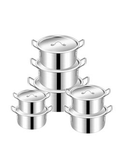 اشتري 14-Piece Stainless Steel cookware Set, Household Soup Pot Combination, Suitable for Various Stoves في السعودية