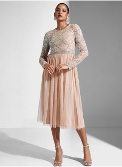 Buy Embellished Tiered Mesh Dress in Saudi Arabia